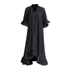 Deep V-Neck Patchwork Ruffles Spliced Lace Up Dress