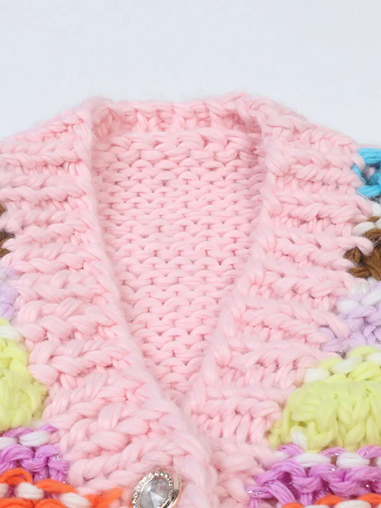 Colorful Chunky Knit Wool Cardigan