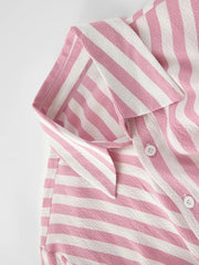 Casual Pink Striped Bow Blouse