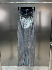 Contoured Sleeveless Mid-Calf Denim Dress