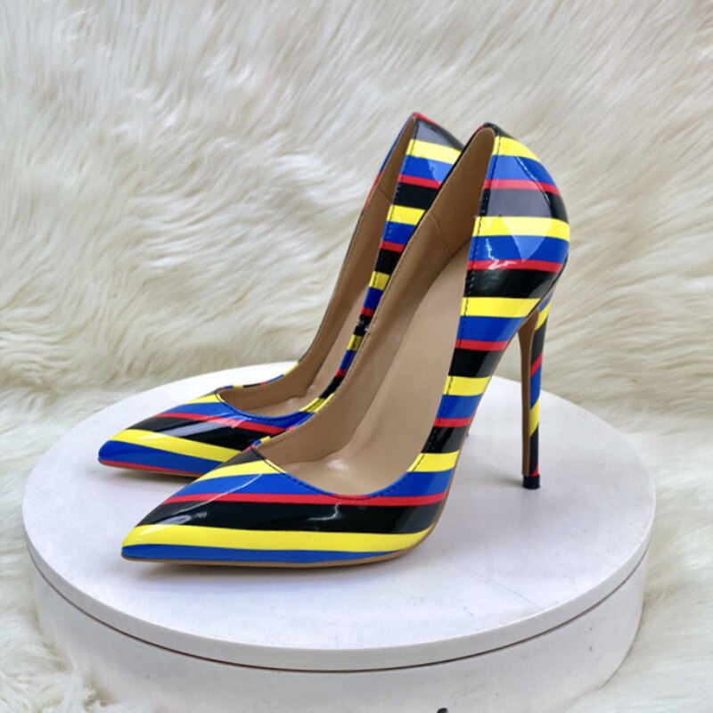 Printed Stripes Pointed-Toe Pumps Shoes