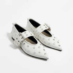 Pointed Shallow Mouth Belt Buckle Flat Shoes