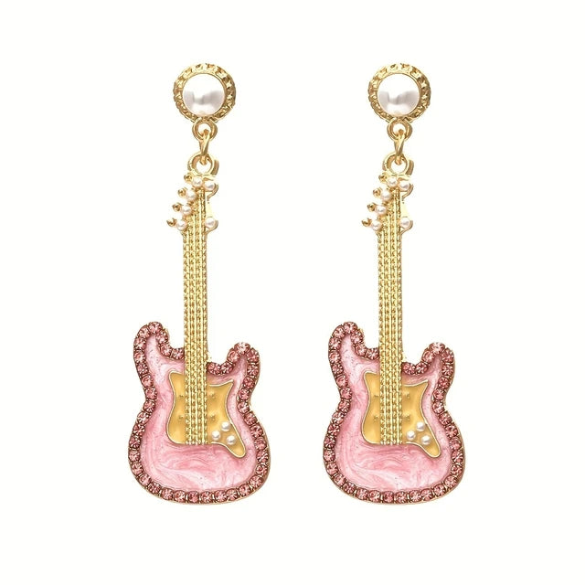 Glazed Pearl Diamond Guitar Earrings