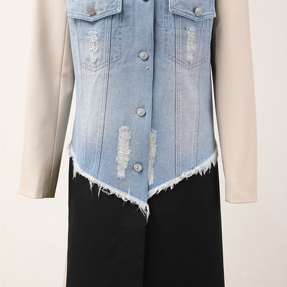 Denim Patchwork Long Coat