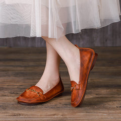 Women Summer Retro Leather Flat Casual Shoes