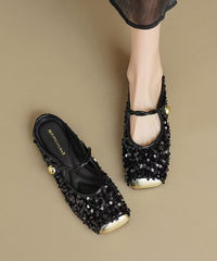 Fashion Black Sequins Buckle Strap Splicing Slide Sandals