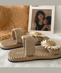 Handmade Grass Woven Flower Beach Slippers Summer New