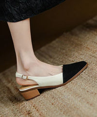 Classy Cowhide Leather Splicing Beige Sandals Pointed Toe