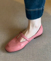 Boutique Splicing Flat Shoes Pink Cowhide Leather