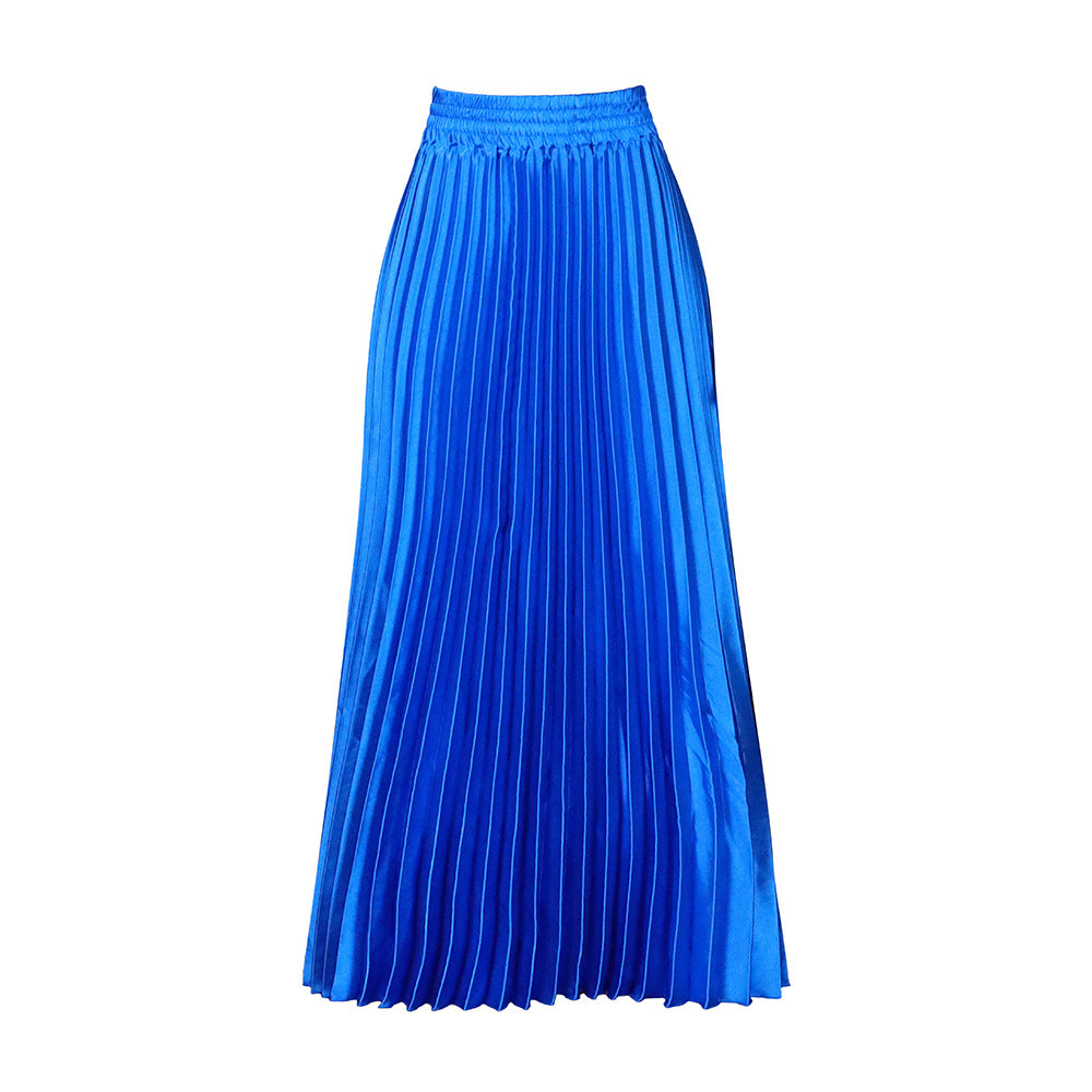 Solid High Waist Pleated Maxi Skirt