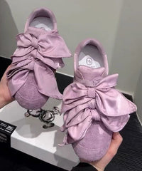 Casual Bow Splicing Flat Shoes For Women Apricot Suede