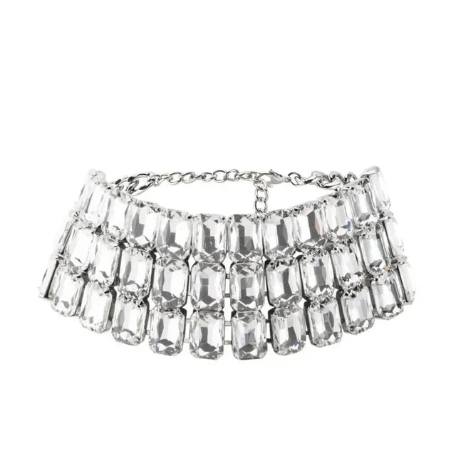 Multilayer Rhinestone Choker Statement Necklace