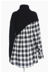 Plaid Spliced Knitted Shirt Dress