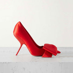 Silk Shallow Mouth Pointed Bow Fine Heels Banquet Shoes