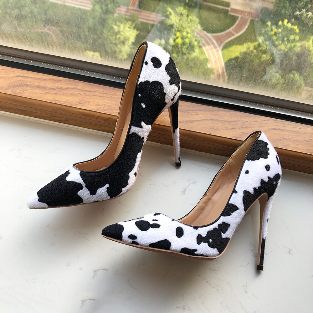 White Flock Pointed-Toe Cow Printed Shoes