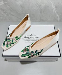 Comfortable Light Green Flat Feet Shoes Splicing Embroidered