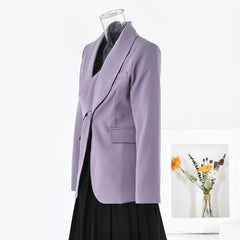 Solid Diagonal Waist Cinching Blazer