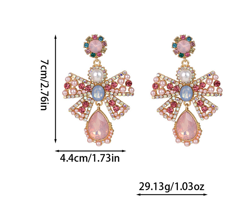 Pearl Crystal Glass Metal Bow Earrings
