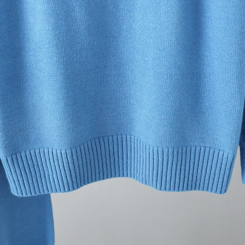 Solid Long Sleeve Knit Sweater + Loose Pants Set