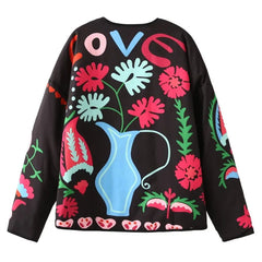 Vintage Floral Front Pockets Padded Coat