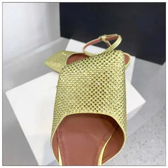 Rhinestone Chunky Heel Square Toe Sandals
