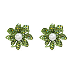 Diamond Inlaid Floral Alloy Earrings