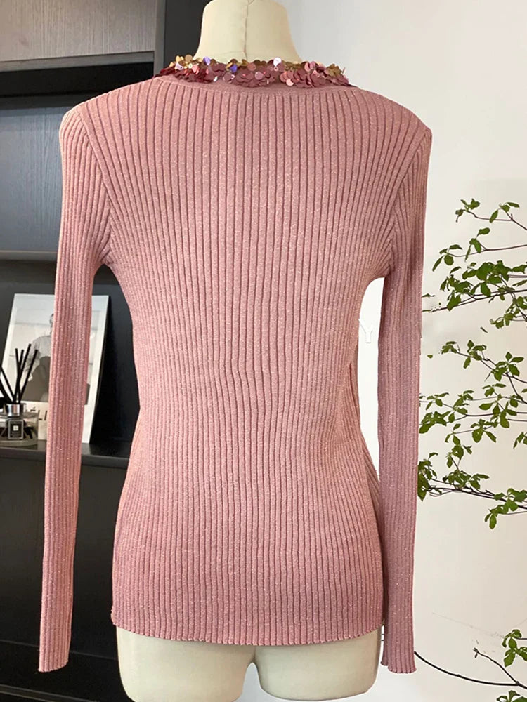 Paillettes Trimmed Thin Knit Cardigan