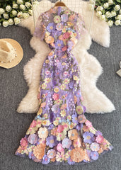 Fashion Rose O-Neck Flattering Tulle Maxi Dresses Summer