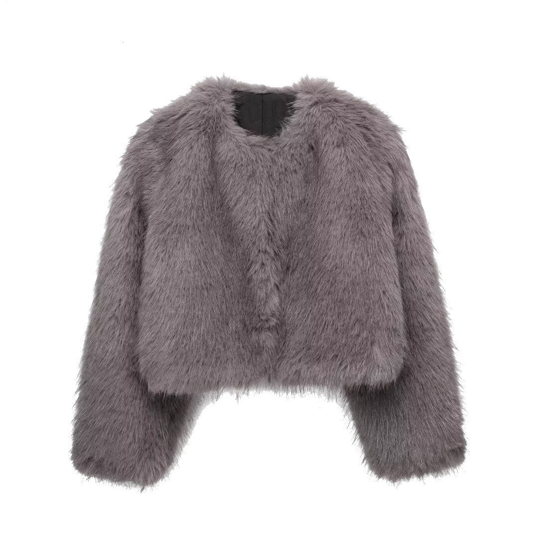 Gray Faux Fur Short Coat