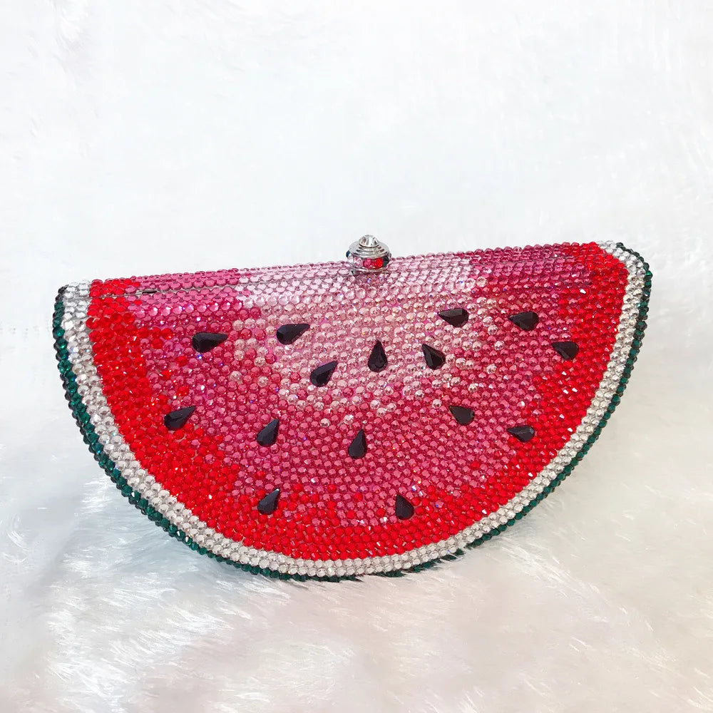 Watermelon Slice Rhinestones Metal Handbag