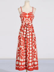 Red Print A-Line Midi Dress