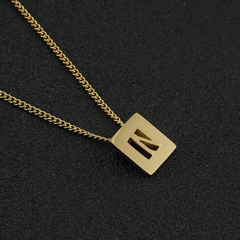 Stainless Steel Square Letter Necklace