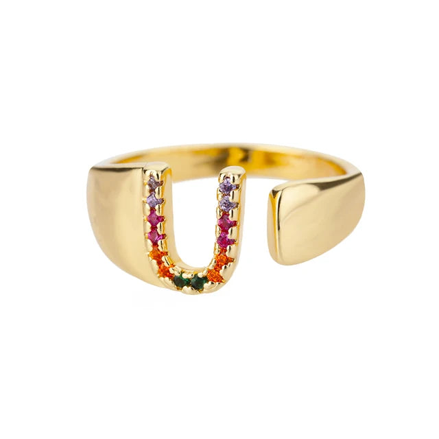 Multicolor Zircon Alphabet Plated Rings