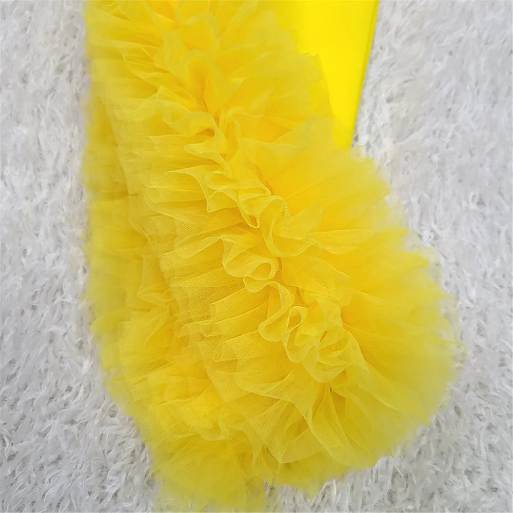 Yellow Thin-Strap Bandage Ruffled Dress