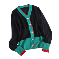 Contrast Tri-Color Knit Cardigan