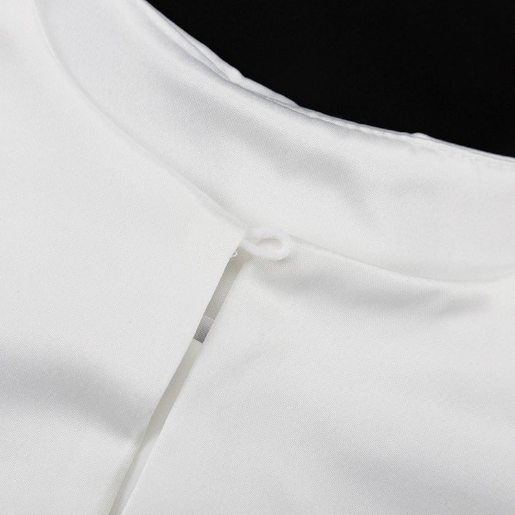 Solid Bubble Sleeve Satin Blouse