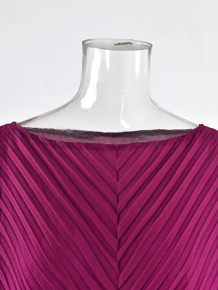 Pleated Boat Neckline Maxi Dress