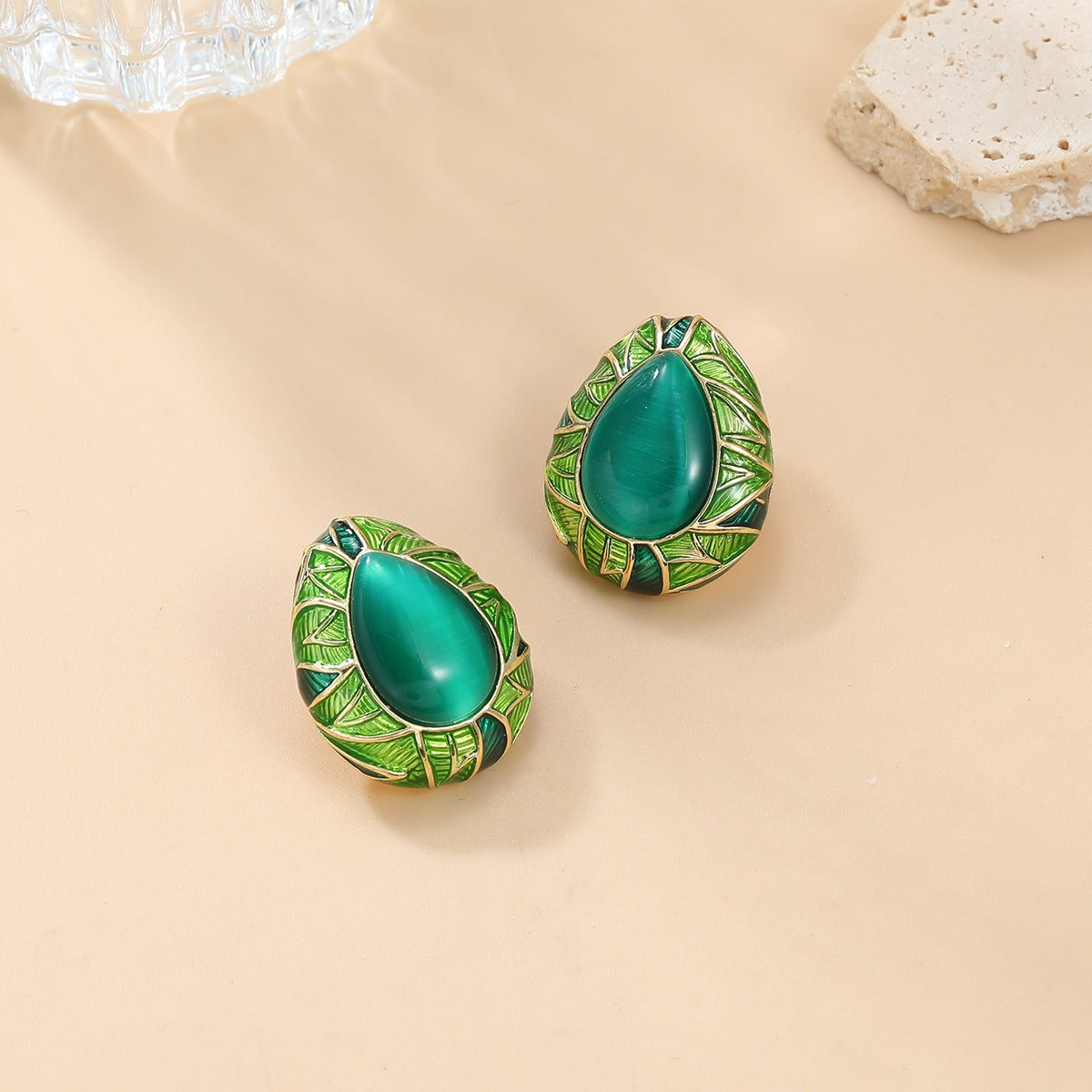 Water Drop Alloy Dripping Oil Leaf Element Earrings