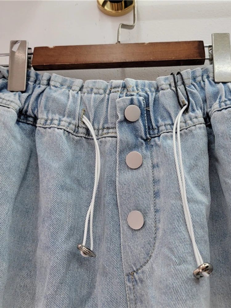 Handmade Diamond Bead Panel Denim Wide Leg Shorts