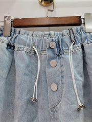 Handmade Diamond Bead Panel Denim Wide Leg Shorts