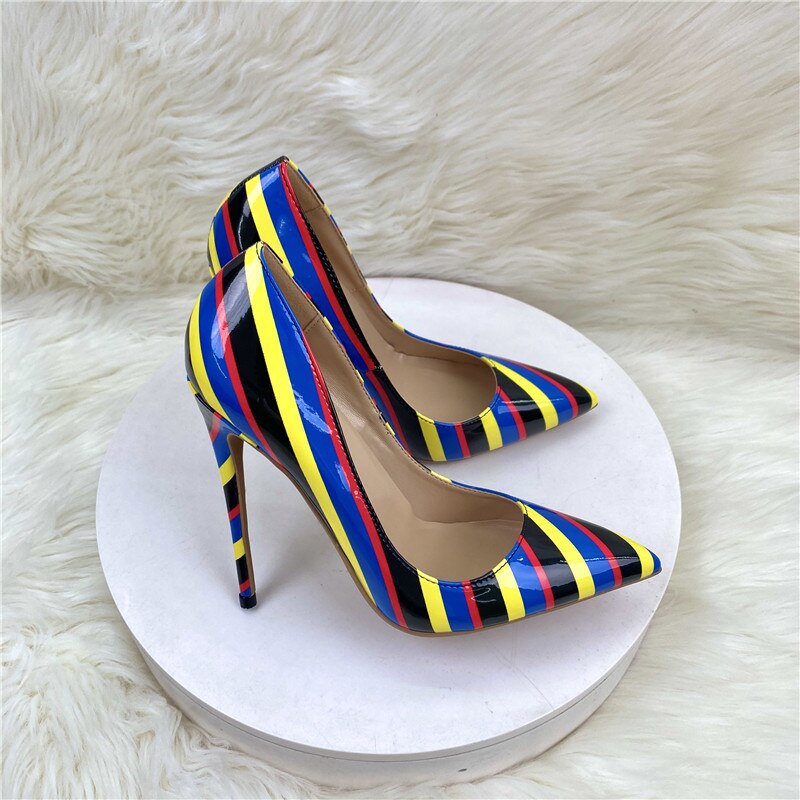 Printed Stripes Pointed-Toe Pumps Shoes