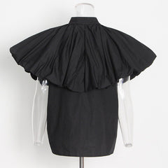 Pleated Sleeve Loose Solid Casual Shirt