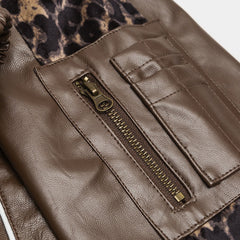 Leopard Print PU Leather Motorcycle Jacket