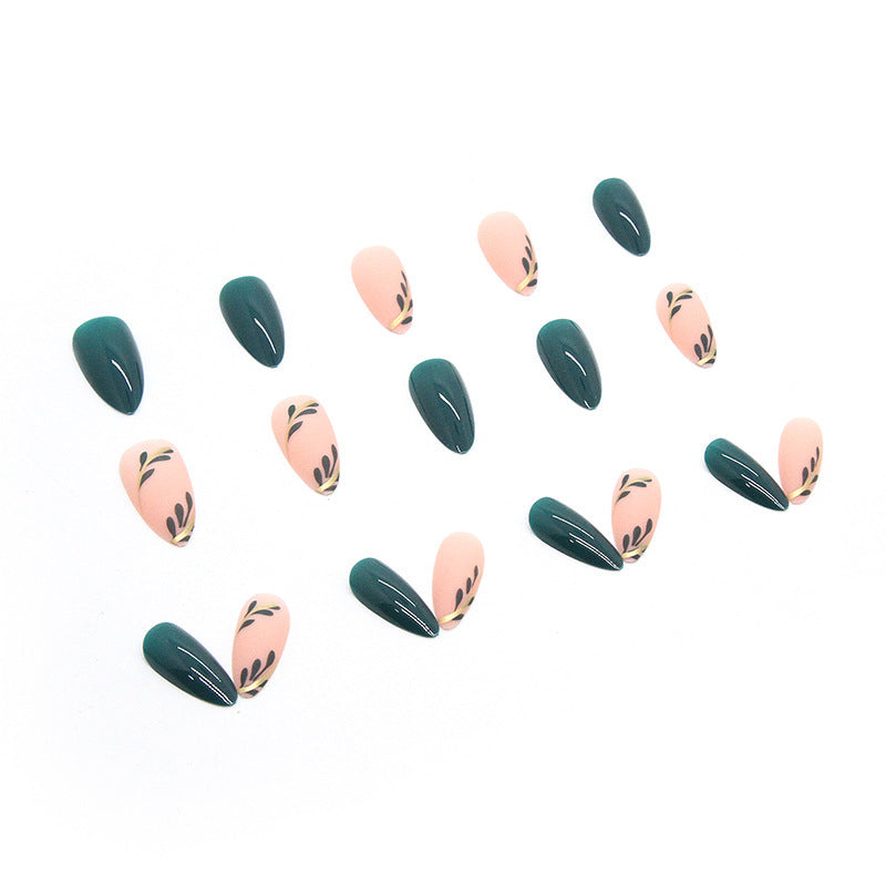 Green Almond Leafy Fake Nails