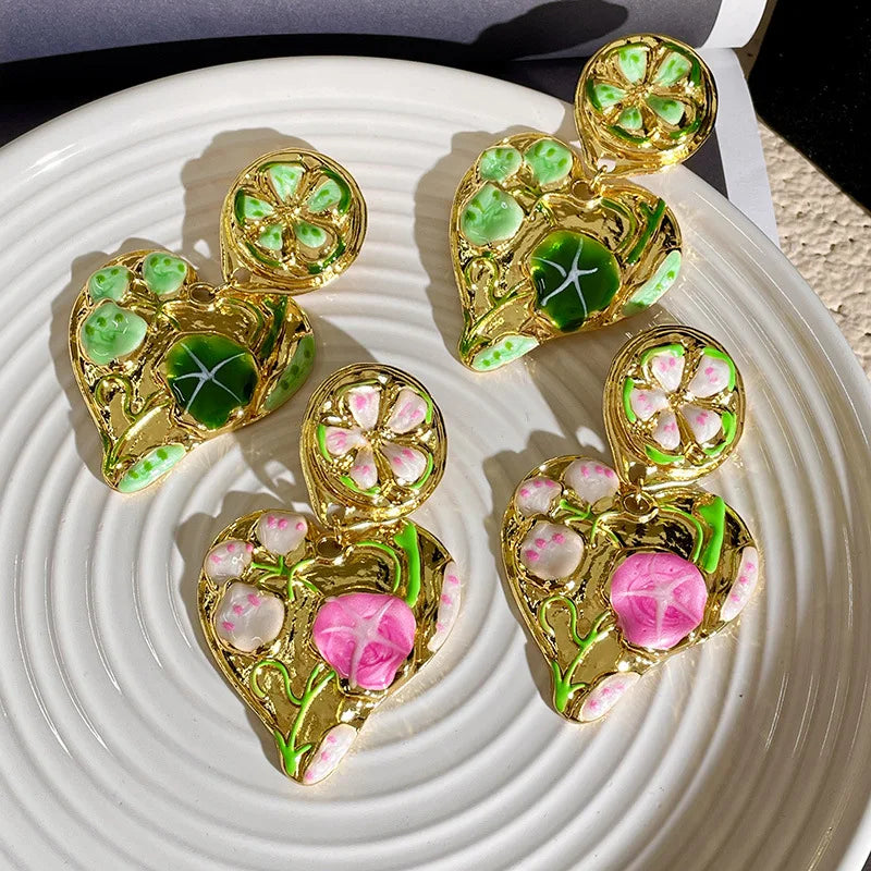 Vintage Leaf Petals Drop Earrings