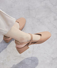 Boutique Splicing Chunky Sandals Beige Faux Leather