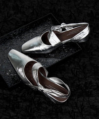 Fashion Bow Splicing Chunky Sandals Silver Sheepskin