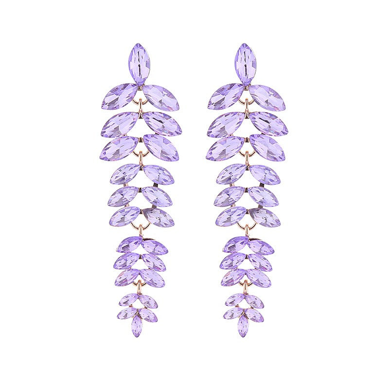 Multi-Layered Diamond Leaf Flower Earrings