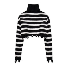 Turtleneck Distressed Knit Cropped Sweater