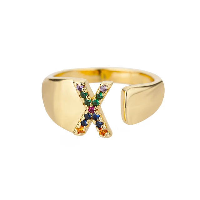 Multicolor Zircon Alphabet Plated Rings